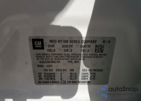 2018 Buick Encore Essence from USA, damaged, VIN KL4CJCSB3JB652184